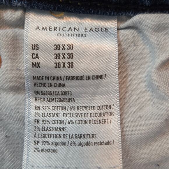 American Eagle Airflex+ Slim Straight Leg Stretch Denim Jeans Mens 30x30 - Picture 10 of 15